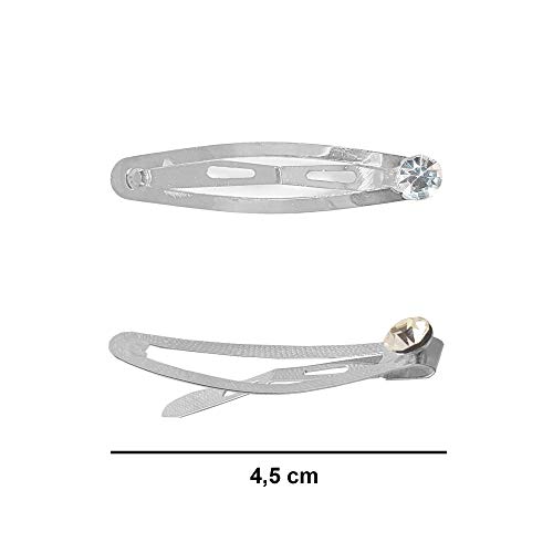 10 Presilhas Tic Tac Para Cabelo Pérola ou Strass (Prateado com Ponto de Luz)