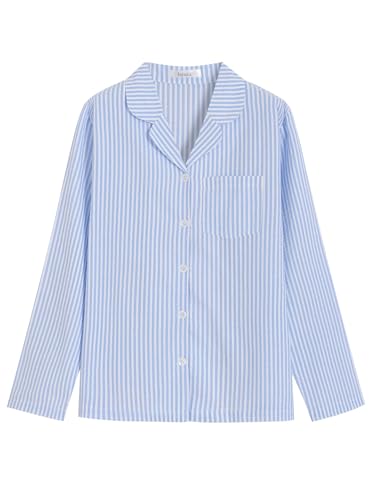 Latuza Women's Cotton Long Sleeve Pajama Set Seersucker Button Down Pj Set2