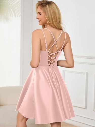 Homecoming Dresses for Teens Knee Length Spaghetti Strap with Pockets Satin Backless Prom Dress - Image 6