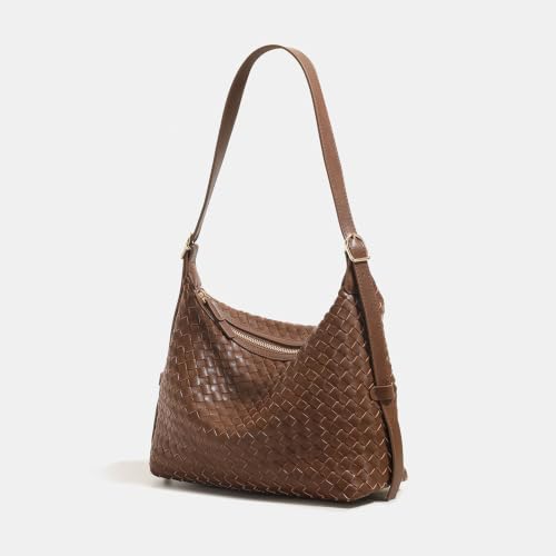 Image of Woven Leather Tote Bag For Women Crossbody Shoulder Bag Large Hobo Handbags Vegan Female Bag Vegetable Basket