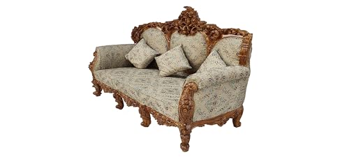 Image of Wooden 5 Seater Sofa Set | 3+1+1 Solid Wood Heavy Hand-Carved Sofa | Traditional Design Furniture for Living Room, Home | Office