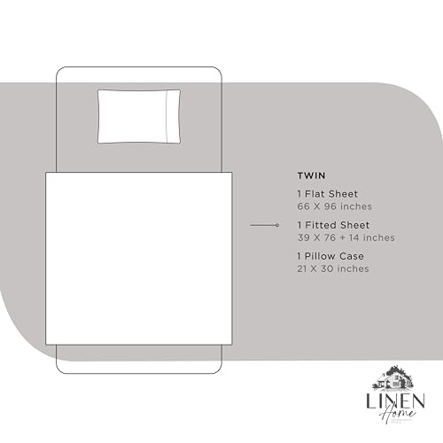 Image of Linen Home 100% Cotton Percale Sheets Twin Size, Silver, Deep Pocket, 3 Pieces Set - 1 Flat, 1 Deep Pocket Fitted Sheet and 1 Pillowcase, Crisp Cool and Strong Bed Linen
