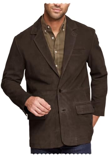 Men's Slim Fit Suede Blazer 2-Button Business Casual Faux Leather Jacket with Pockets