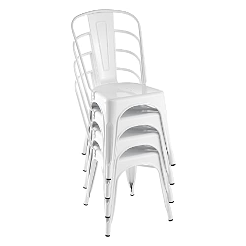 Amazon Basics Lot de 4 chaises de salle à manger en métal - blanc