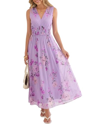 Image of ANRABESS Women's Floral Tulle Wedding Guest Maxi Dress | V Neck Sleeveless,A-Line Elastic Waist,Casual Flowy Formal Boho,Bridal Shower Garden Party Beach Vacation,Summer Fall