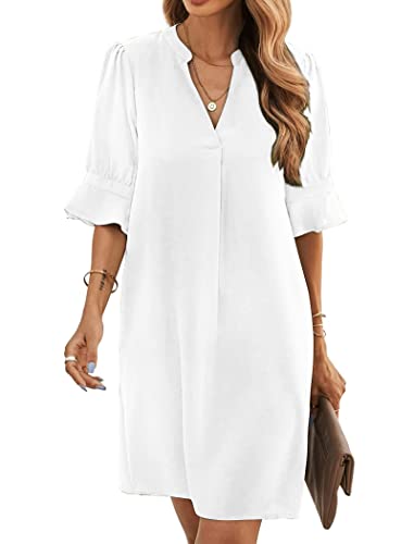 Famulily Damen Hemd Kleider Casual Party Kleider Sundress Midi Kleider Boho Kleid für Frauen Sommer Weiß XL
