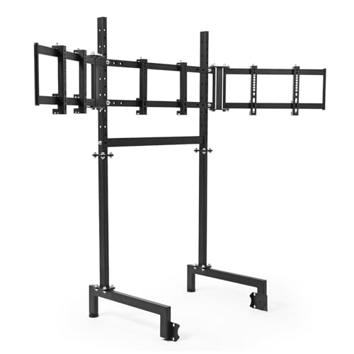 Suppllueer Racing Simulator Triple Monitor Stand Adjustable for 24-32 Inch Screens Triple-Screen Display Stand Compatible with Round Tube Cockpit