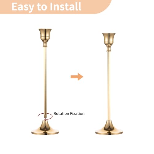 2 Sets(6 Pcs) Brass Gold Metal Taper Candle Holders Candlestick Holders, Vintage Modern Decorative Centerpiece Candlestick Holders for Table Mantel Wedding Housewarming Gift