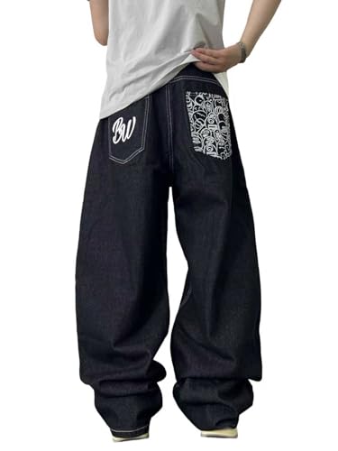 DFGIGT Men's Baggy Jeans Embroidered Wide Leg Vintage Jeans Hip