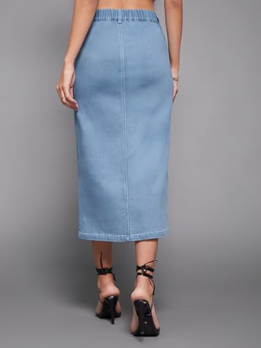Image of Miss Chase Women's Regular High Rise Above Knee Stretchable Denim Skirt