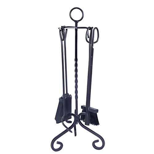 PEGANE Serviteur/Garniture de cheminée Ensembles d'outils Pince à feu Pelle Brosse en Fer forgé Coloris Noir - Hauteur 66cm
