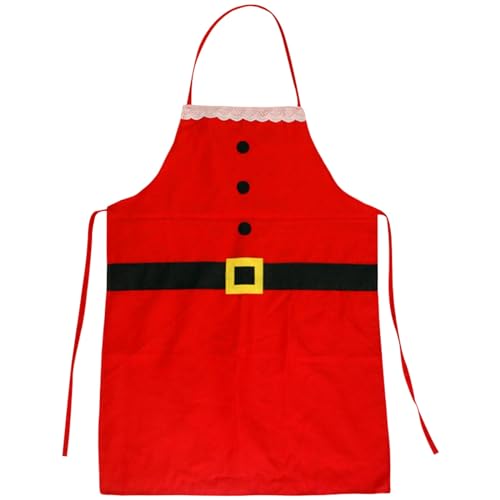 Cathery Christmas Santa Apron Adults Red Santa Claus Costume Kitchen Apron Christmas Holiday Party Costume for Women Kids (Red Adults, One Size)