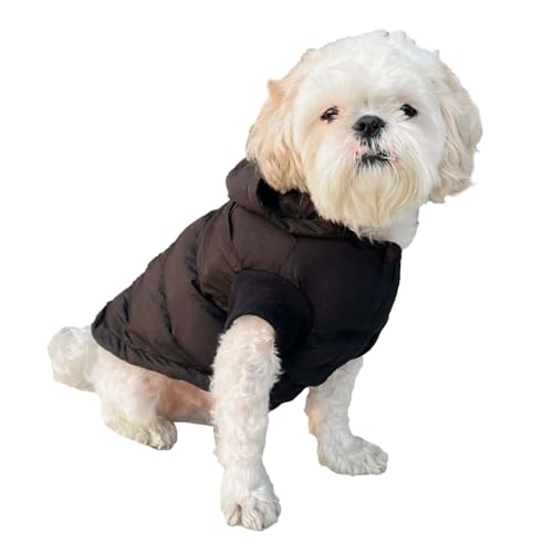 Image of Winter Dog Puffer Jacket, Hooded Pet Coat, Black (only for Small Breed)(6INCH)