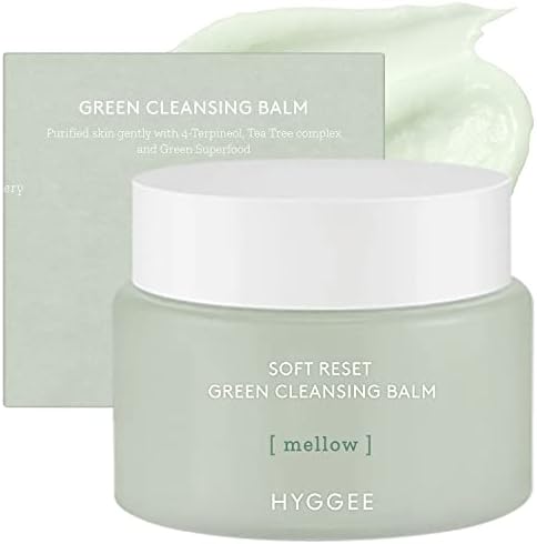 HYGGEE Soft Reset Green Cleansing Balm - Vegan Gentle Makeup Remover Sherbet Cleanser - Milky Oil Based Cleanser - Tea Tree Extract & Jojoba Oil - Hypoallergenic for Sensitive Skin, 3.38oz.