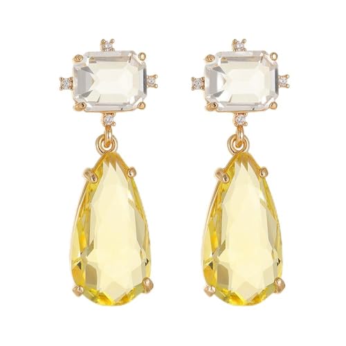 PTGMH Crystal Drop Earrings, Faceted Gemstone Studs, Elegant Jewelry for Women, Multiple Color Styles,Teardrop Earrings Blue and Green Dangle Earrings Elegant Earrings for Prom (white+yellow) by PTGMH - Used condition - US$17.16