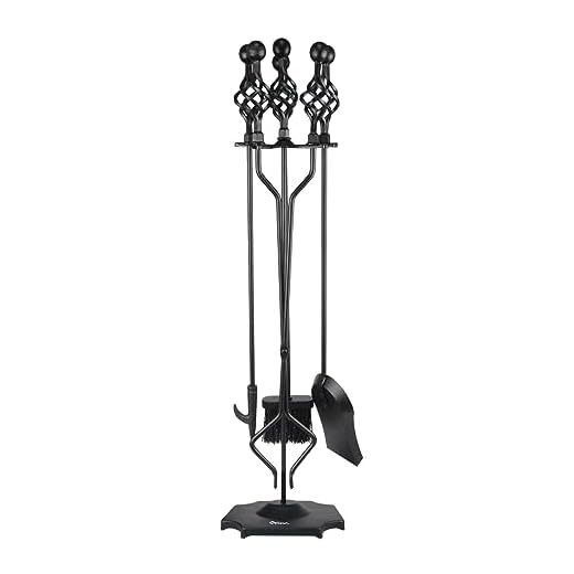 VODA Fireplace Tools Set, 5-Piece Cast Iron 33" Fire Place Set Tools Indoor Fireside Accessories Large Fire Place Tool Set Outdoor Holder Fire Kit with Poker Shovel Tongs Brush, Stand