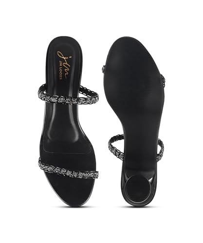 Image of JM LOOKS Women's Kitten Heels Sandals Rhinestone Open Round Toe Slip On with Two Strappy Strap Dressy Sparkly Heel Bridal Shoes Wedding Party Heel