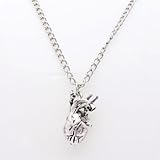 Unique retro 3d anatómico humana hueco corazón colgante collar suéter cadena plata