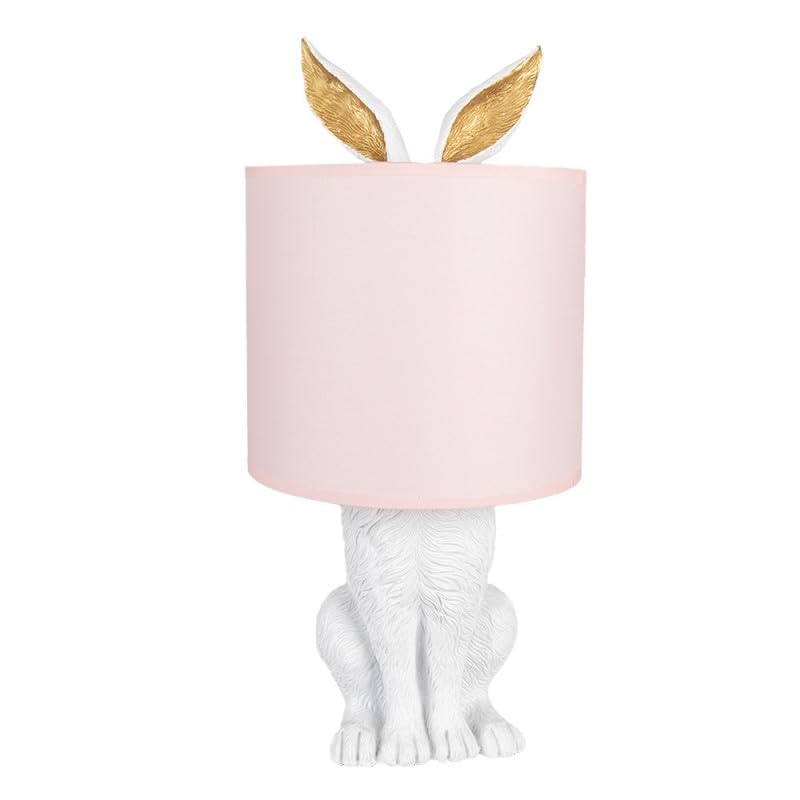MAISONICA 43cm Pink & White Rabbit Hare Table Buffet Bedside Lamp Light - E27 Fitting 60w