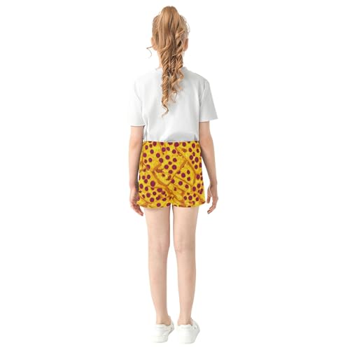 Girls Athletic Shorts Yellow Pizza Cheese Slices Casual Summer Activewear Soft Pajama Shorts for Kids Teens, X-Small3