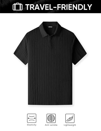 Image of JMIERR Mens Casual Polo Shirt Summer Short Sleeve Vacation Button Beach Knit Stretchy Golf Shirts
