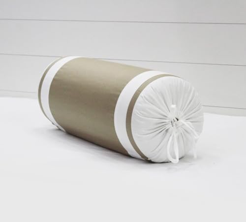 Image of AURAVE Luxurious Cotton Satin 400 TC Bolster Cover with Drawstring Closure, Set of 2, Soft Breathable Durable Machine Washable for Sofa Bed & Home Decor, 15 inchx30 inch, Light Brown | Cover Only