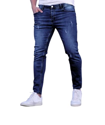 Men's Slim Fit Distressed Cat Scratch Denim Jeans, Skinny Stretch Bottoms, Mens Jeans