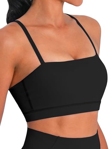Sunzel Womens Sports Bra Buttery Soft Adjustable Straps Padded Yoga Bra Scoop Neck Wireless Bra Crop Top for Workout Gym