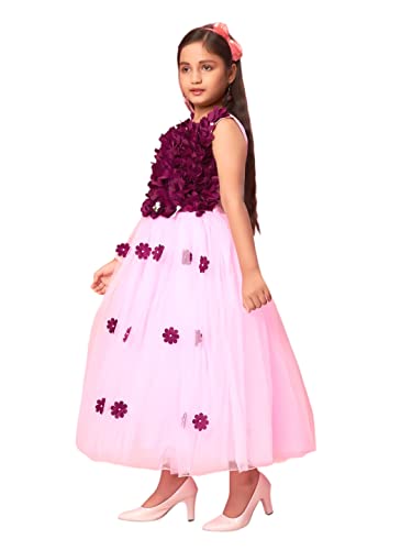 Image of Aarika Girls Navy Blue-C-Green Colour Nylon Floral Print Gown