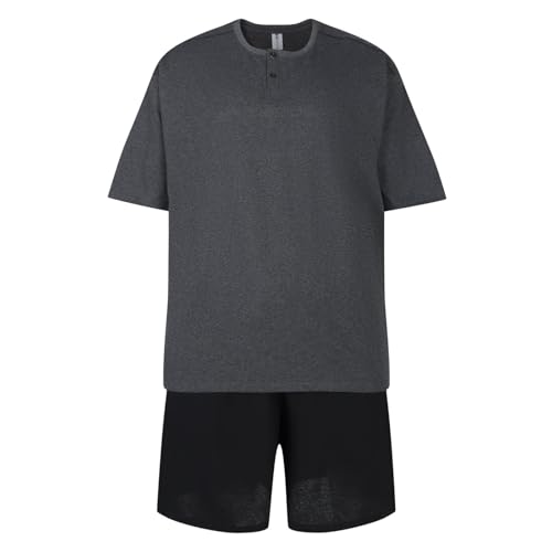 Image of Mens Plus Size Short Pyjama Sets 3XL 4XL 5XL 6XL Sleep Lounge Wear PJ Set New (CHARBLK 5XL)