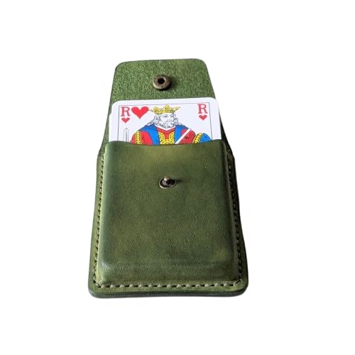 tahora Étui en cuir pour jeu de 32 cartes – Fait main – Cuir de vachette à tannage végétal – Couture point sellier – Fermeture bouton pression – Étui artisanal belote