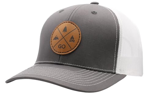 Image of LINDO Trucker Hat [ GO Outdoors Design ] for Men and Women: Mid Profile Cap with Breathable Mesh Back and Adjustable Snap