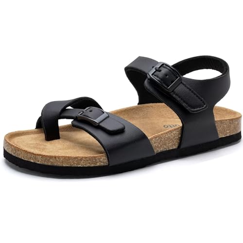 Image of Torotto Girls Boys Sandals with Cork Footbed Adjustable Buckle Summer Slides Flip Flops Open Toes Flat for Kids Toddler