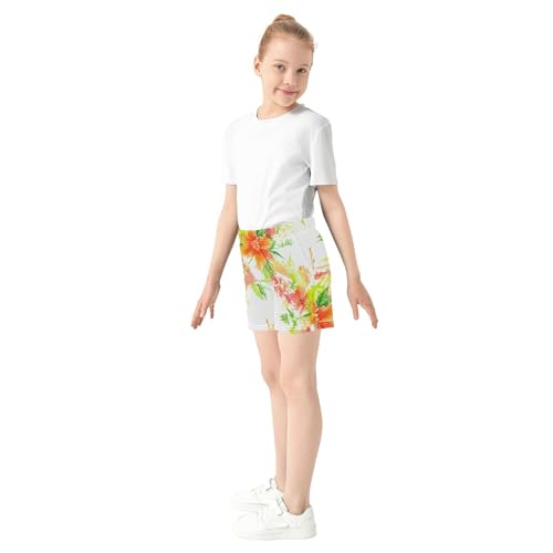 Girls Shorts Orange Flowers Floral Youth Summer Athletic Comfy Pajama Shorts Kids Teens Custom Personalized, X-Small4