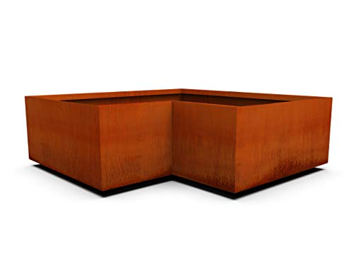 Plantercraft Corten Steel Metal Planter Box, Corner Sizes, Modern Garden Steel planters for Commercial and Residential Outdoor Use.