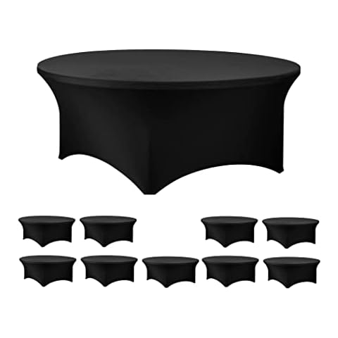 Banquet Tables Pro Black 10 Pack Case 60 Inch 5 Ft Round Tight Fit Stretch Spandex Tablecover for Weddings, Banquets, Parties Cover