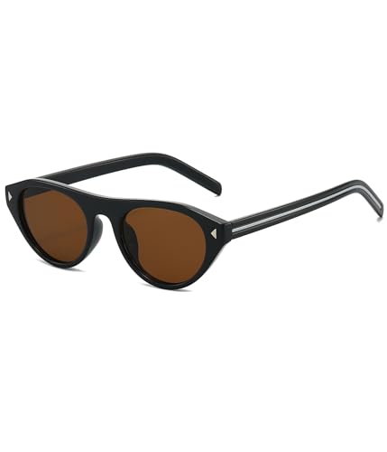 Image of EYLRIM Retro Oval Cat Eye Sunglasses for Women Men Trendy Flat Top Narrow Cateye Shades UV400 Protection