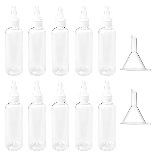 Mumuzhao 10 botellas pequeñas con 2 embudos de plástico para condimentos de 60 ml, botella de salsa para salsa de tomate, mostaza, barbacoa, salsa de chile (60 ml, 10 unidades)
