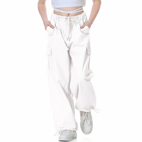 Image of Rolanko Parachute Pants for Girls Y2K Cargo Trousers with Pockets Harajuku Jogger Pants Kids 4-14 Years