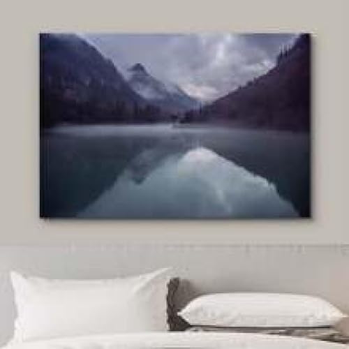 Impression toile montagne brumeuse grand format violet bleu 80x120 - 3