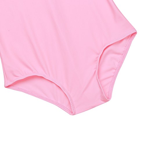 QinCiao Girls Kids Basic Stretch Long Sleeve Mock Turtle Neck Leotard Gymnastic Ballet Dance Leotard Active Top T-Shirt Pink 5-6
