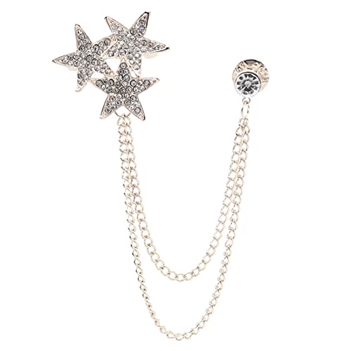 Gold Silver Plated Chain Five-pointed Star Brooches Collar Pins Crystal With Hanging Chain Suit Shirt Lapel Brooch Pin Fashion Jewelry for Men Boy