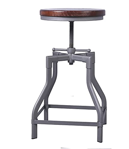 Gwarez Set Of 2 -Vintage Industrial Machinist Stools-Rustic Kitchen Island Stool-Metal And Wood Top Dining Breakfast Chair-Kitchen Counter Height Adjustable Stool-Cast Steel Stool 20- 25.5Inc… #TOP7
