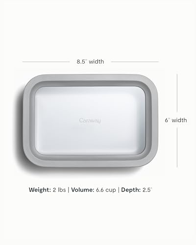 Caraway Glass Food Storage - 6.6 Cup Glass Container - Ceramic Coated Food Container - Non Toxic, Non Stick - Dishwasher, Oven, & Microwave Safe – Gray