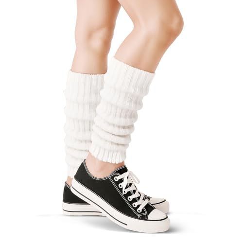 SIWOKJJO Stulpen Gestrickt Beinwärmer Damen Weiß Ballett Beinstulpen Leg Warmers Knöchelwärmer für Frauen Ballett Yoga Partys (Weiß)