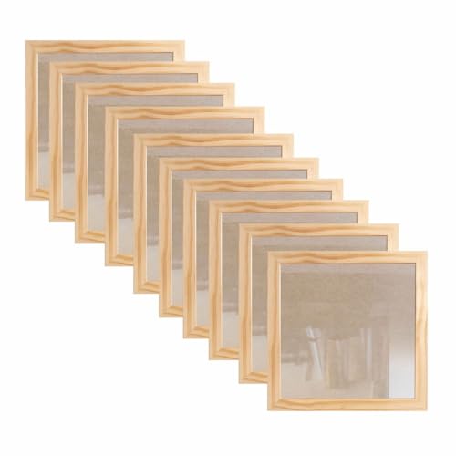 KIAGA, Kit 10 Molduras 20x20cm em Madeira de Pinus com MDF e Vidro - 2x1 Cor:PINUS NATURAL;Tamanho:2