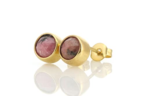 Cadeaux de mariée : boucles d'oreilles en or et rhodonite fine 6mm