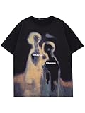 QJQ Men's Oversized Graphic T Shirts Short Sleeve Crewneck Tees Casual Summer Vintage Streetwear Tops Black Large