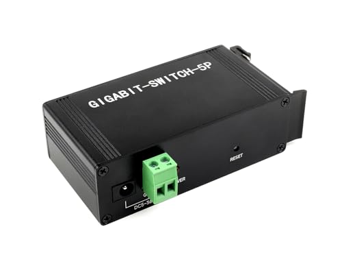 Switch Ethernet 5 Puertos Gigabit Full Duplex 10/100/1000Mbps, Industrial Switch Gigabit, 5~36V, Plug & Play, Protecciones Múltiples, Carcasa Aleación, Montaje Riel DIN