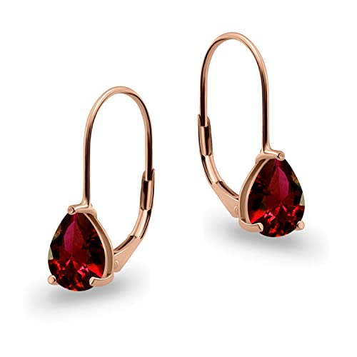 Birthstone Teardrop Earrings, 8x6mm Pear Genuine or Synthetic Gemstone, Leverback Huggie Dangle Earrings in Silver or Gold Flash 6